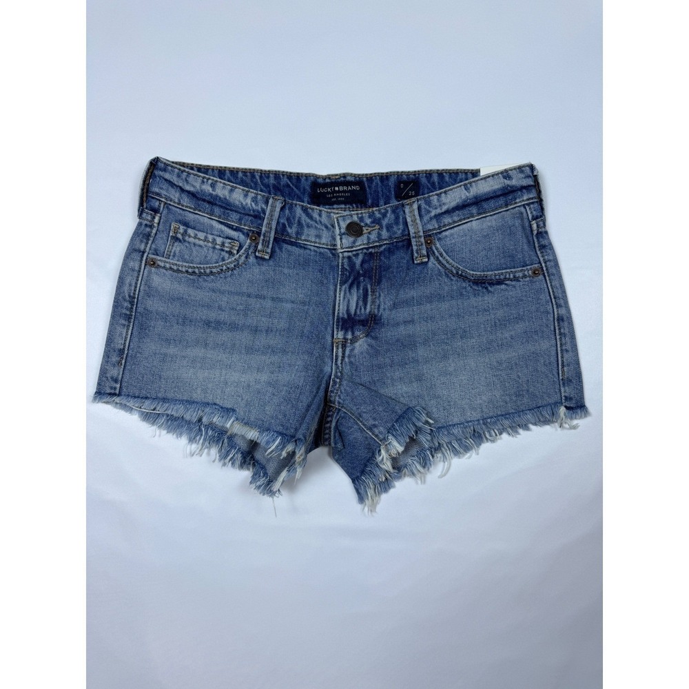 Lucky Brand The Cut Off Blue Denim Shorts Size 0/25 Frayed Raw Hem 7WP1888 NEW